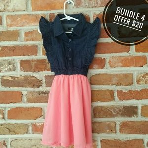 Cute Girls Jean Dress Flow with Ruffle Sleeves
